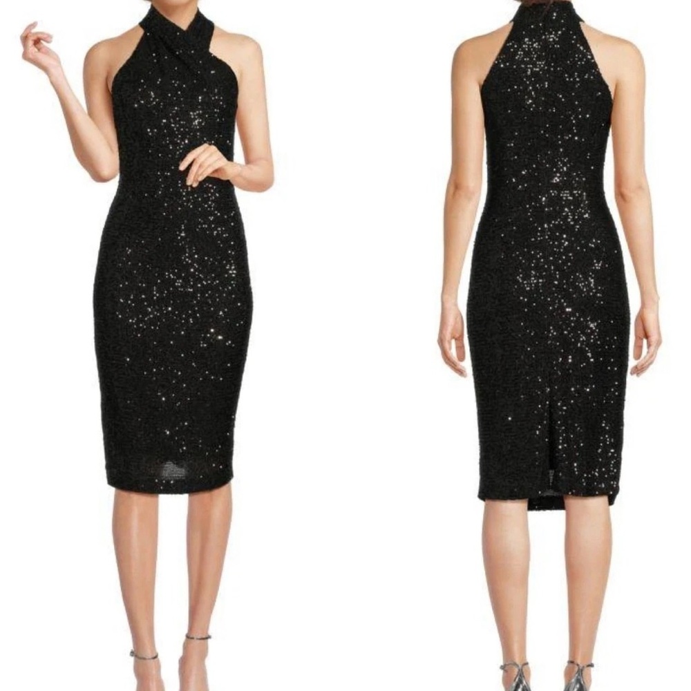 HP✨ Rachel Roy Black Midi Sequin Dress Sz S